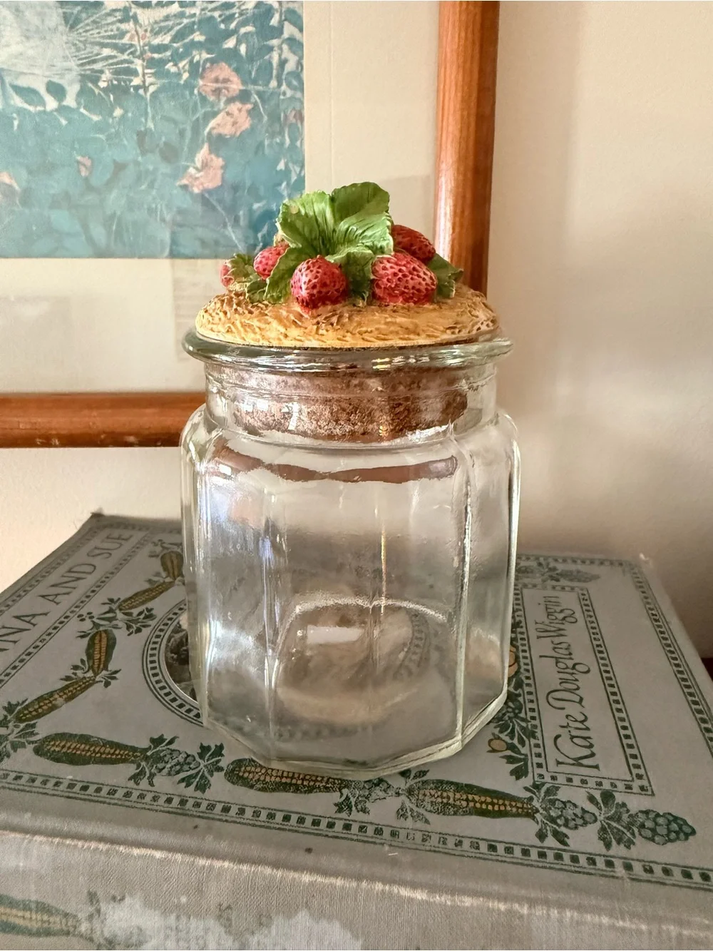 Glass Kitchen Storage Jar with Decorative Strawberry Lid